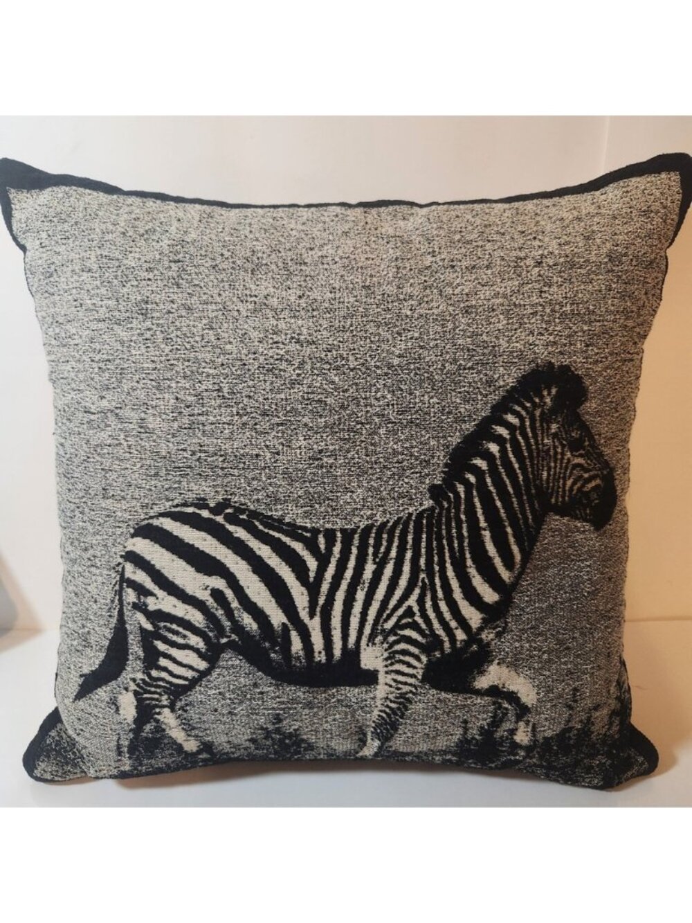 Zebra Woven Tapestry‎ Throw Pillow Black White Safari Decorative Accent 16x16